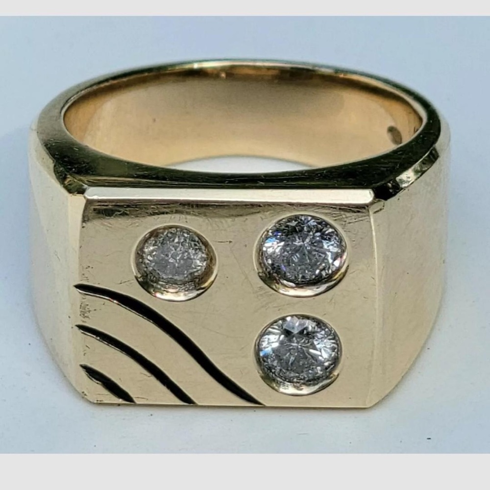 Men's Ring 14k Gold Diamond Band Ring Heavy 28.2gm